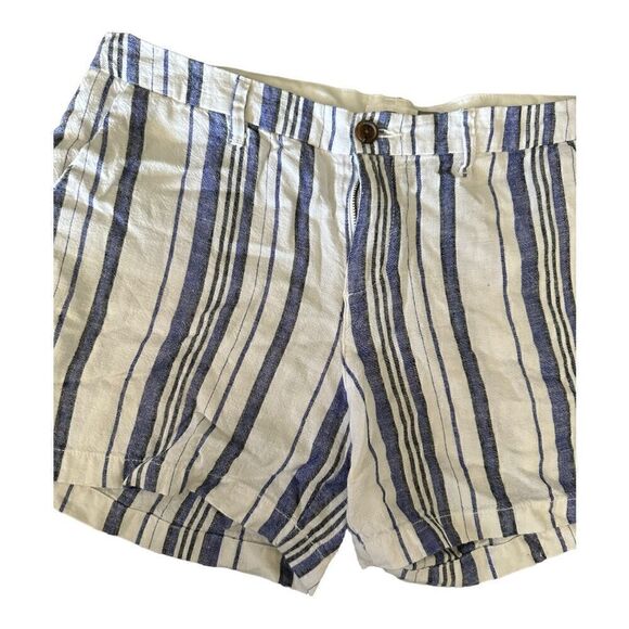 Old Navy | Blue White Stripe Linen Blend Trouser Shorts | 8 - Picture 2 of 7